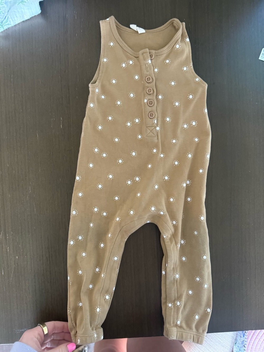 Quincy Mae Camel Floral Button Romper